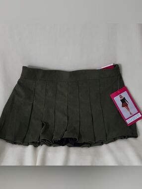 Forever Moda Corduroy Pleated Skort Olive Elastic Waist Pull On Size L
